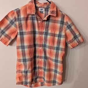 Old Navy Orange and Blue Plaid Shirt XL TG ( 14-16) Regular Standard